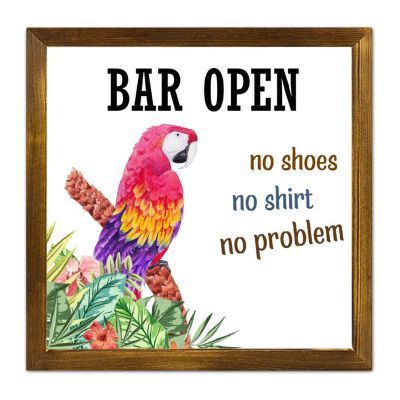 Wooden Sign "No Shoes No Shirt No Problem," Framed Wall Decor