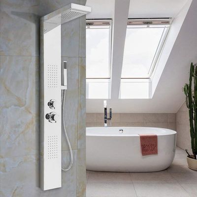 Stainless Steel Shower Panel with Massage Jets, Hand Shower, Waterfall and Rain Shower, Complete Shower Set, 130 x 47 x 15 cm, 4 Selectable Modes, Silver Mirror