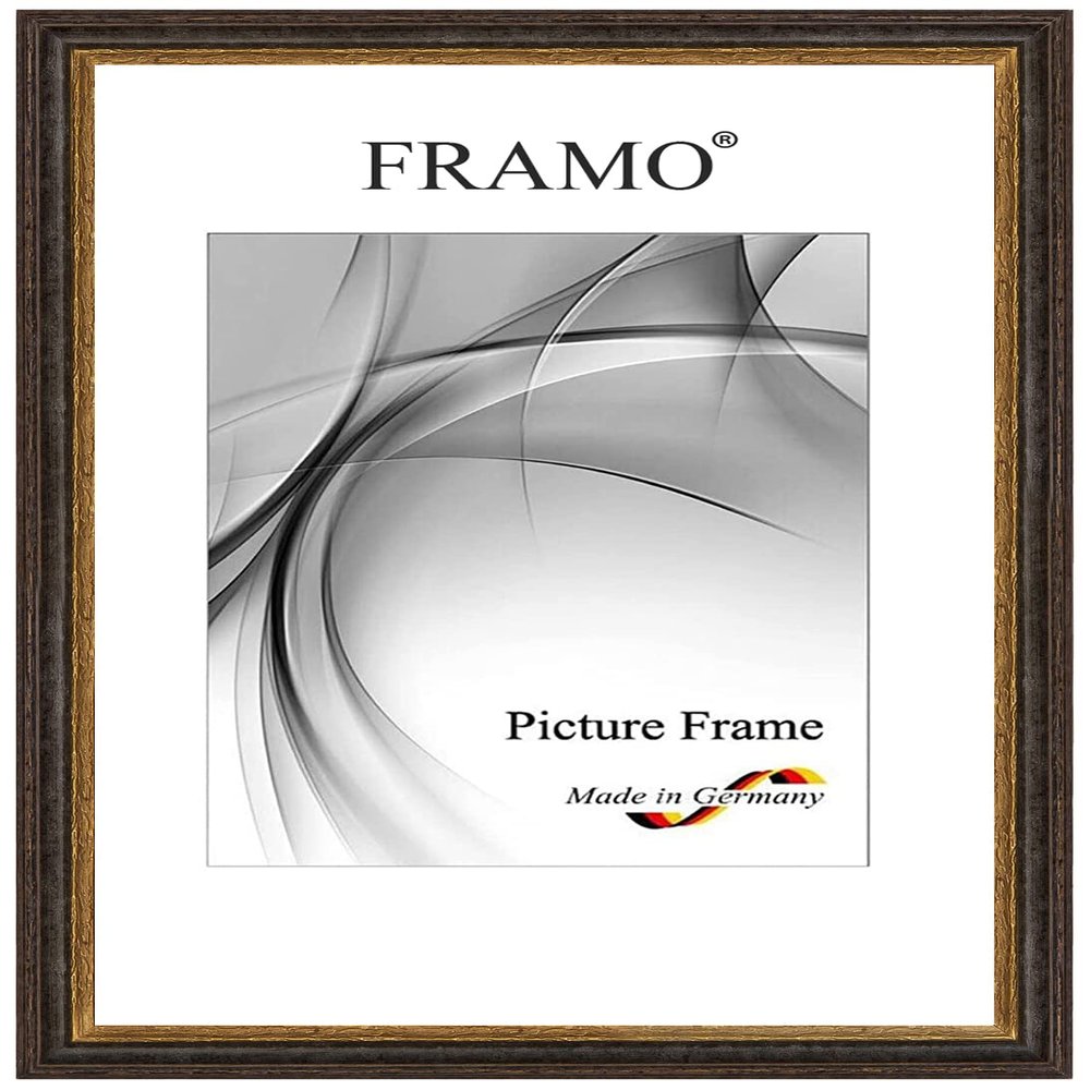 FRAMO N083 Baroque Picture Frame 45 x 60 cm, Solid Wood, Antique Black & Gold