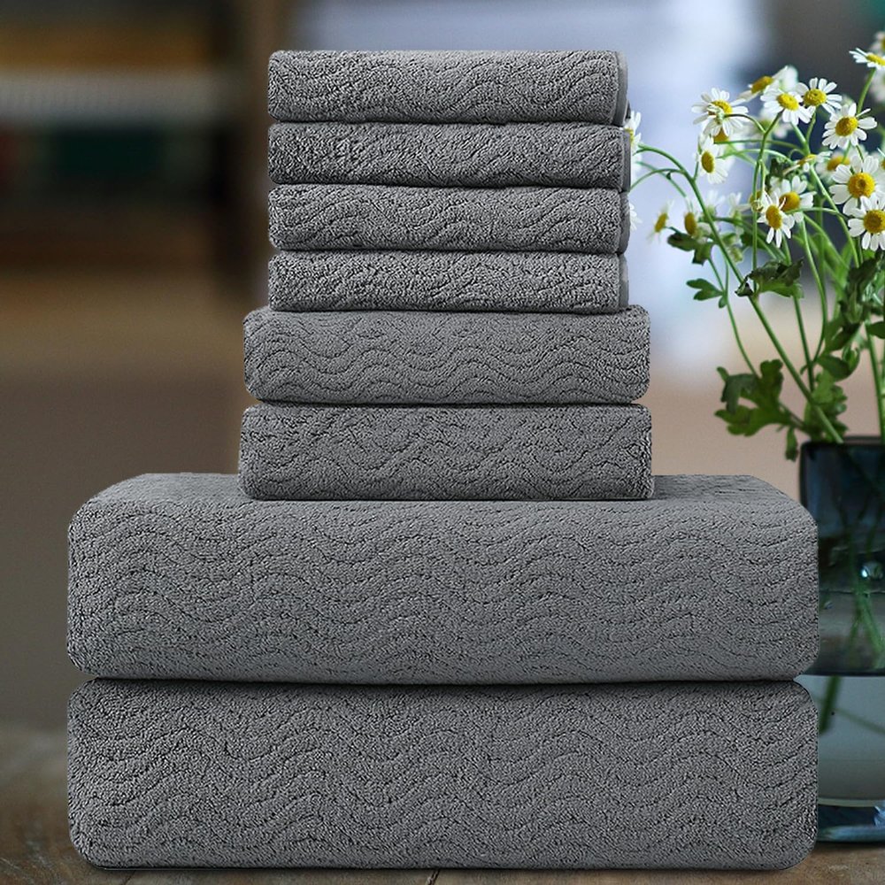 Ultra-Soft 8-Piece Textured Bath Towel Set, Dark Gray