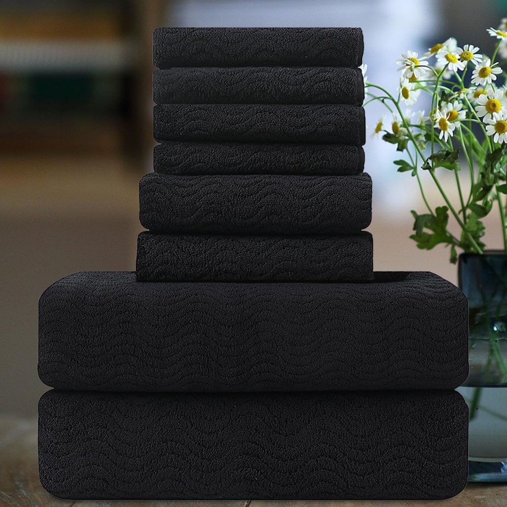 Ultra-Soft 8-Piece Textured Bath Towel Set, Black