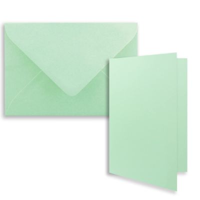 10 DIN B6 Folded Cards with Envelopes, Mint, 120 x 170 mm