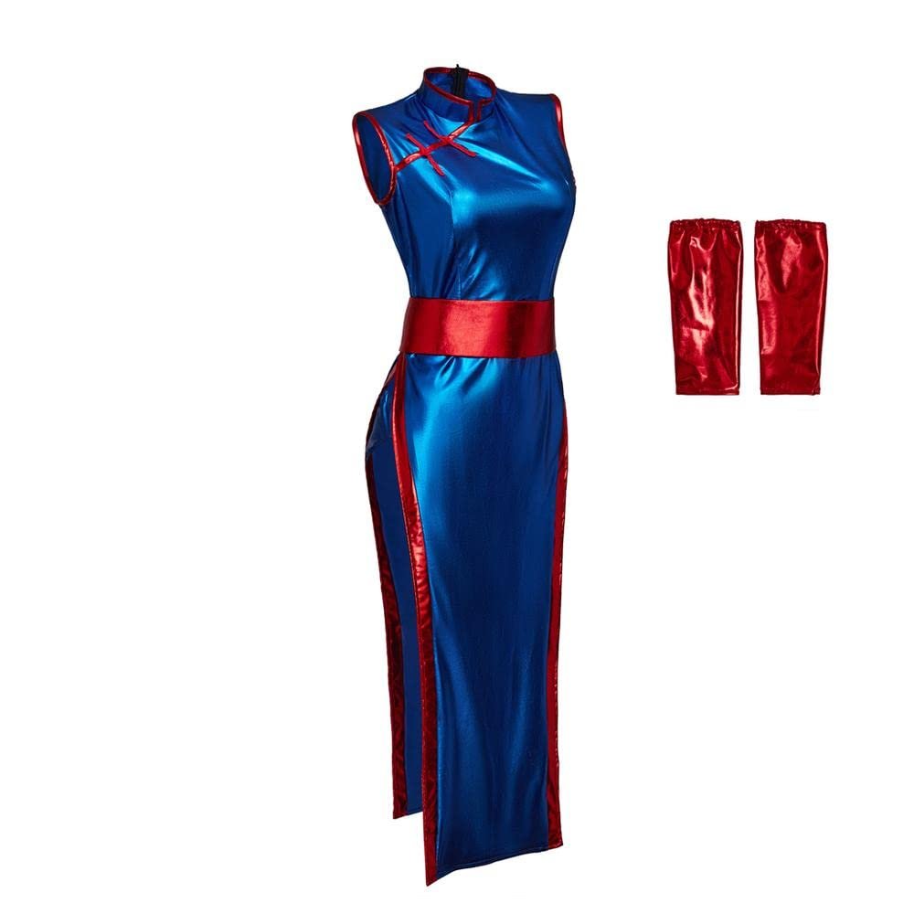 DUNHAO COS Women's Blue Anime Cheongsam Cosplay Costume, X-Large