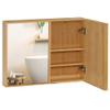 kleankin Mirrored Bathroom Cabinet, 3 Shelves, Double Doors, 65.2 x 14 x 50 cm, Natural view 1