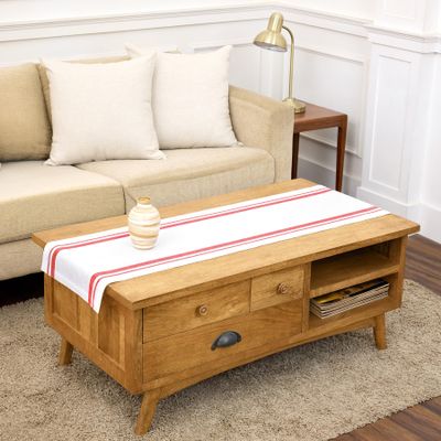 Solino Home French Stripe Linen Table Runner, 100% Linen, 35.6 x 152.4 cm (14 x 60 in), Red and White