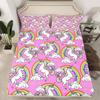 4-Piece King Size Unicorn Bedding Set, Rainbow Unicorn, Clouds, Pink view 2