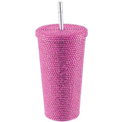 BestAlice 500 ml Studded Diamond Glitter Tumbler with Lid and Straw