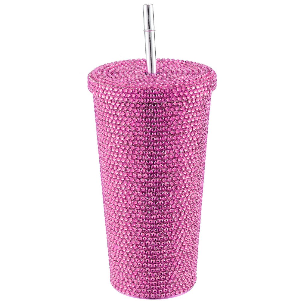 BestAlice 500 ml Studded Diamond Glitter Tumbler with Lid and Straw
