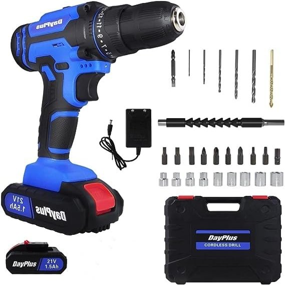 21V Cordless Drill Driver with 26-Piece Kit, 25+1 Torque Settings and 2 Speeds