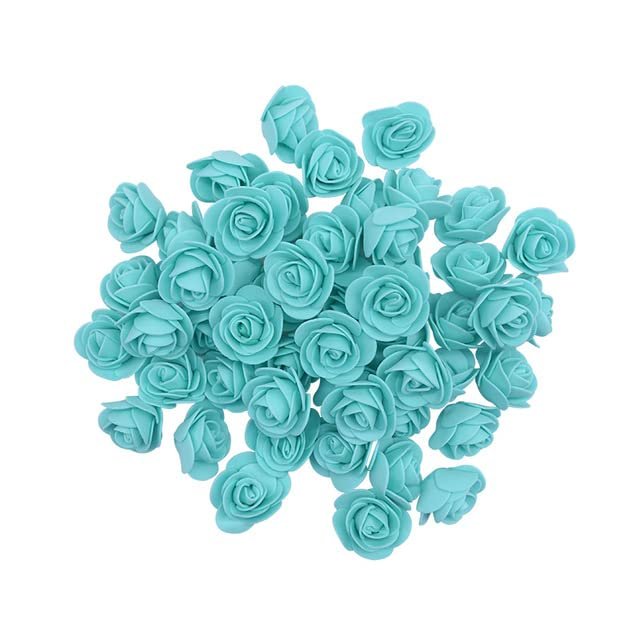 FIKROO 50–200 pcs 3 cm PE Foam Artificial Rose Heads for DIY, Scrapbooking, Wreaths, Wedding & Party Decor, F14 Teal, 100 pcs