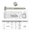 25 Hex-Head Wood Screws, 5 x 40 mm, DIN 571, Stainless Steel A2 view 2