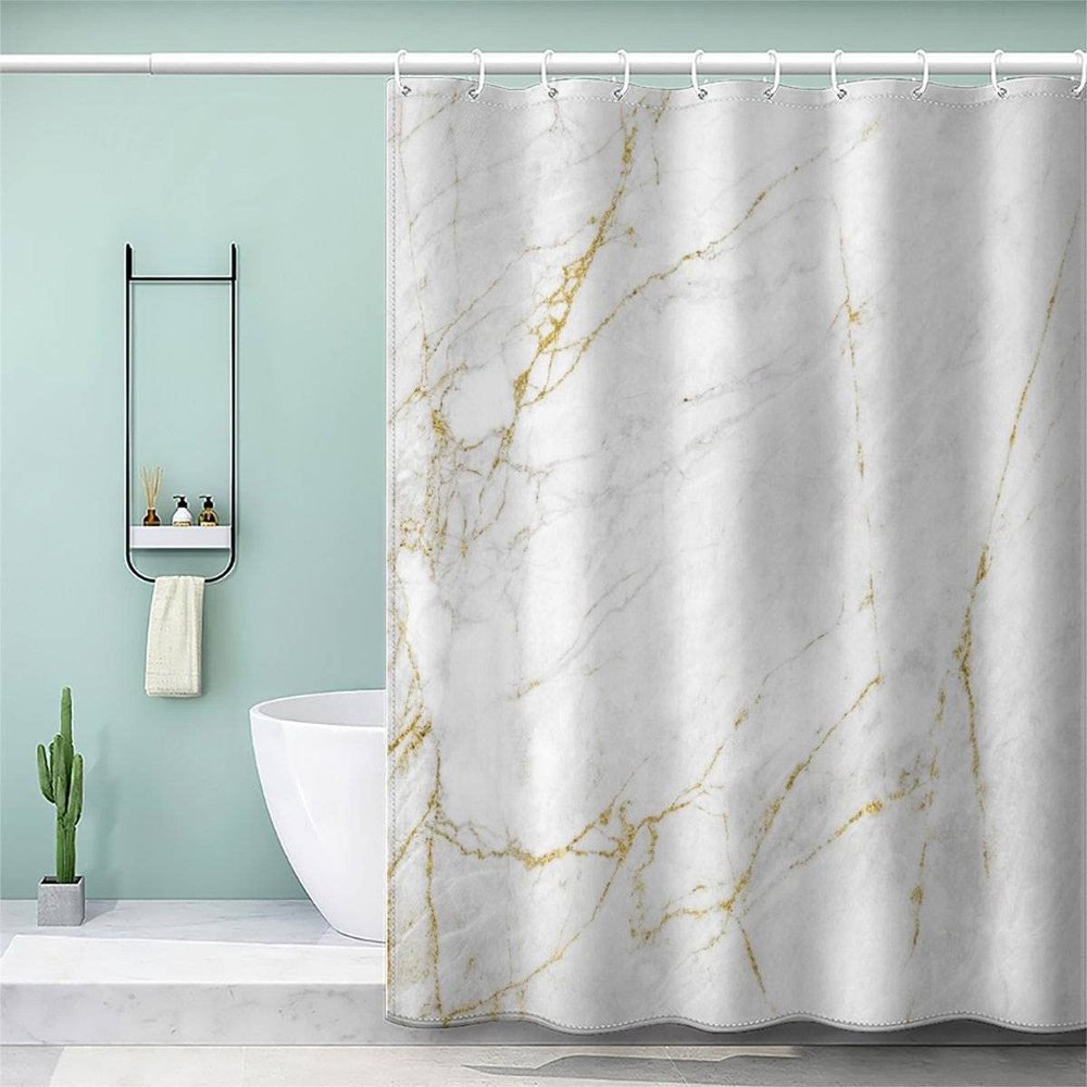VASENA 3D Geometric Marble Shower Curtain, 180 x 180 cm