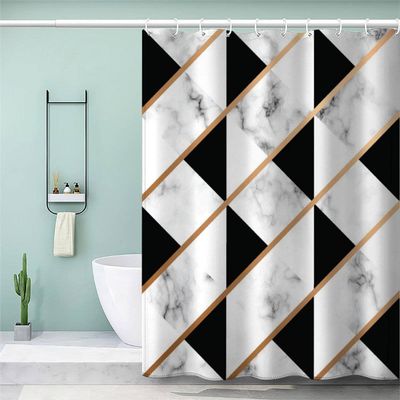VASENA Mold-Resistant Shower Curtain 240 x 200 cm, Waterproof 3D Marble Geometric Abstract Art Polyester Curtain with 12 Hooks