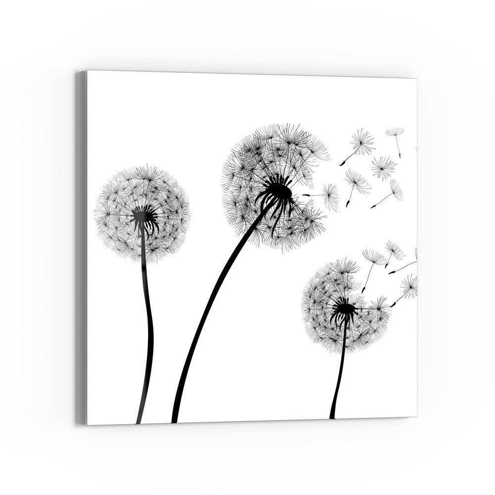 DEQORI Glass Magnetic Board | 30 x 30 cm | Black Dandelion Design | Glass Memo Board with Magnets, Marker & Cloth | Magnetic & Writeable for Kitchen & Office
