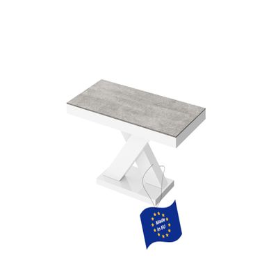 designimpex H-888 Coffee Table, Concrete/High-Gloss White, 120 x 49 x 60 cm