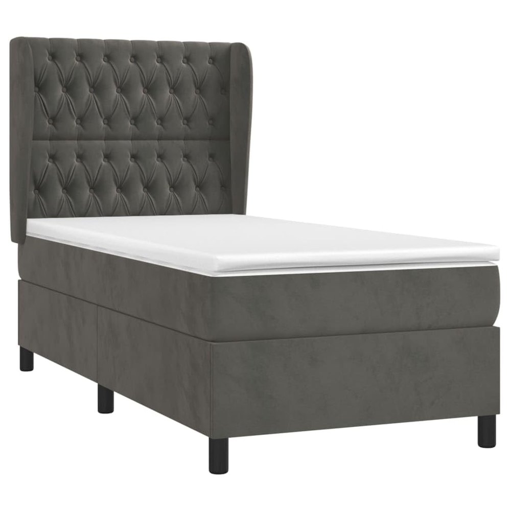 vidaXL Box Spring Bed with Mattress Dark Gray 90 x 200 cm Velvet