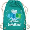 Drawstring Backpack – “Hooray, I’m Starting School” – Turquoise view 1