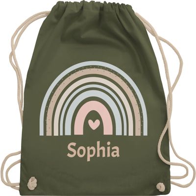 Drawstring Backpack, Boho Rainbow, Olive Green, Personalized