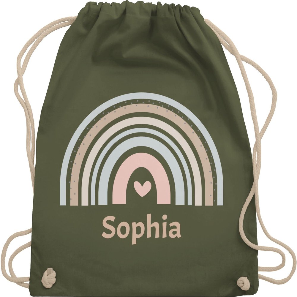 Drawstring Backpack, Boho Rainbow, Olive Green, Personalized