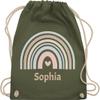 Drawstring Backpack, Boho Rainbow, Olive Green, Personalized view 1
