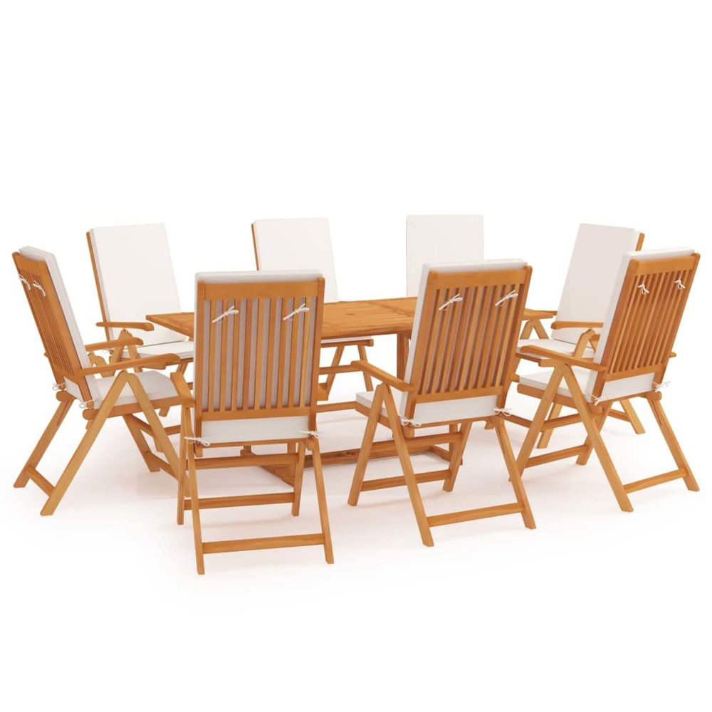 Tidyard 9-Piece Teak Garden Dining Set for 8 with Reclining Chairs and Cushions