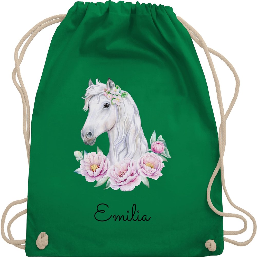 Drawstring Backpack – Horse Head with Personalized Name, Green