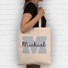 Personalized Cotton Tote Bag with Initial and Name – Natural White, One Size view 2