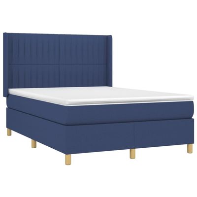 vidaXL Box Spring Bed with Mattress Blue 140 x 200 cm Fabric