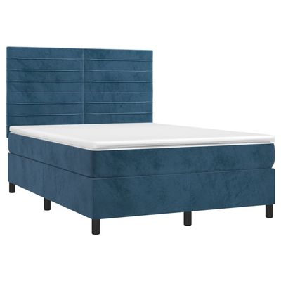 vidaXL Box Spring Bed with Mattress Dark Blue 55.1 x 74.8 in Velvet