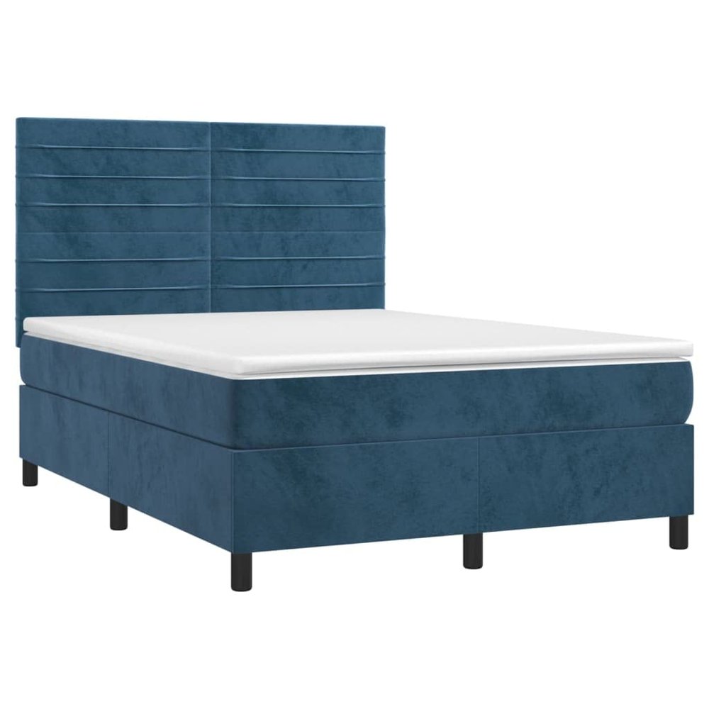 vidaXL Box Spring Bed with Mattress Dark Blue 55.1 x 74.8 in Velvet
