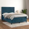 vidaXL Box Spring Bed with Mattress Dark Blue 55.1 x 74.8 in Velvet view 2