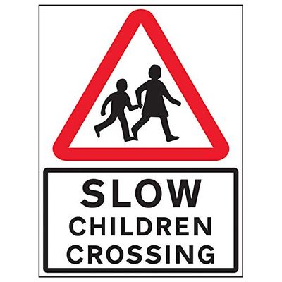 VSafety "Slow, Children Crossing" Safety Sign, 600 x 800 mm, RA1 Class, Reflective, 3 mm Aluminum Composite with Anti-Graffiti Coating and Mounting Channel