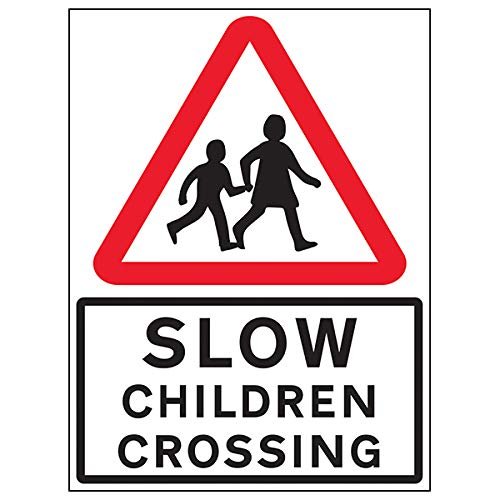 VSafety "Slow, Children Crossing" Safety Sign, 600 x 800 mm, RA1 Class, Reflective, 3 mm Aluminum Composite with Anti-Graffiti Coating and Mounting Channel