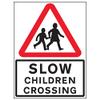 VSafety "Slow, Children Crossing" Safety Sign, 600 x 800 mm, RA1 Class, Reflective, 3 mm Aluminum Composite with Anti-Graffiti Coating and Mounting Channel view 1