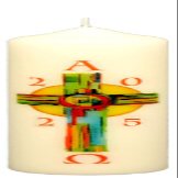 Kopschitz Kerzen Easter Candle, Colorful Cross, A and O, Year, 170 x 50 mm