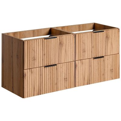 Lomadox 120 cm Double Vanity Cabinet in Wotan Oak with Grooved Front