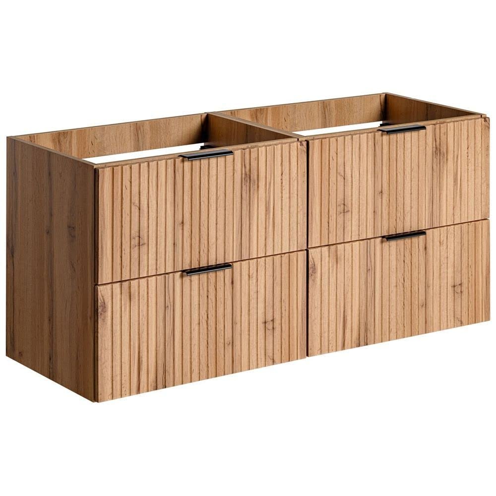 Lomadox 120 cm Double Vanity Cabinet in Wotan Oak with Grooved Front