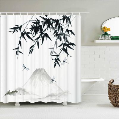 JIAMELUCK Black and White Ink Landscape Shower Curtain, Waterproof Polyester, 63 x 71 in