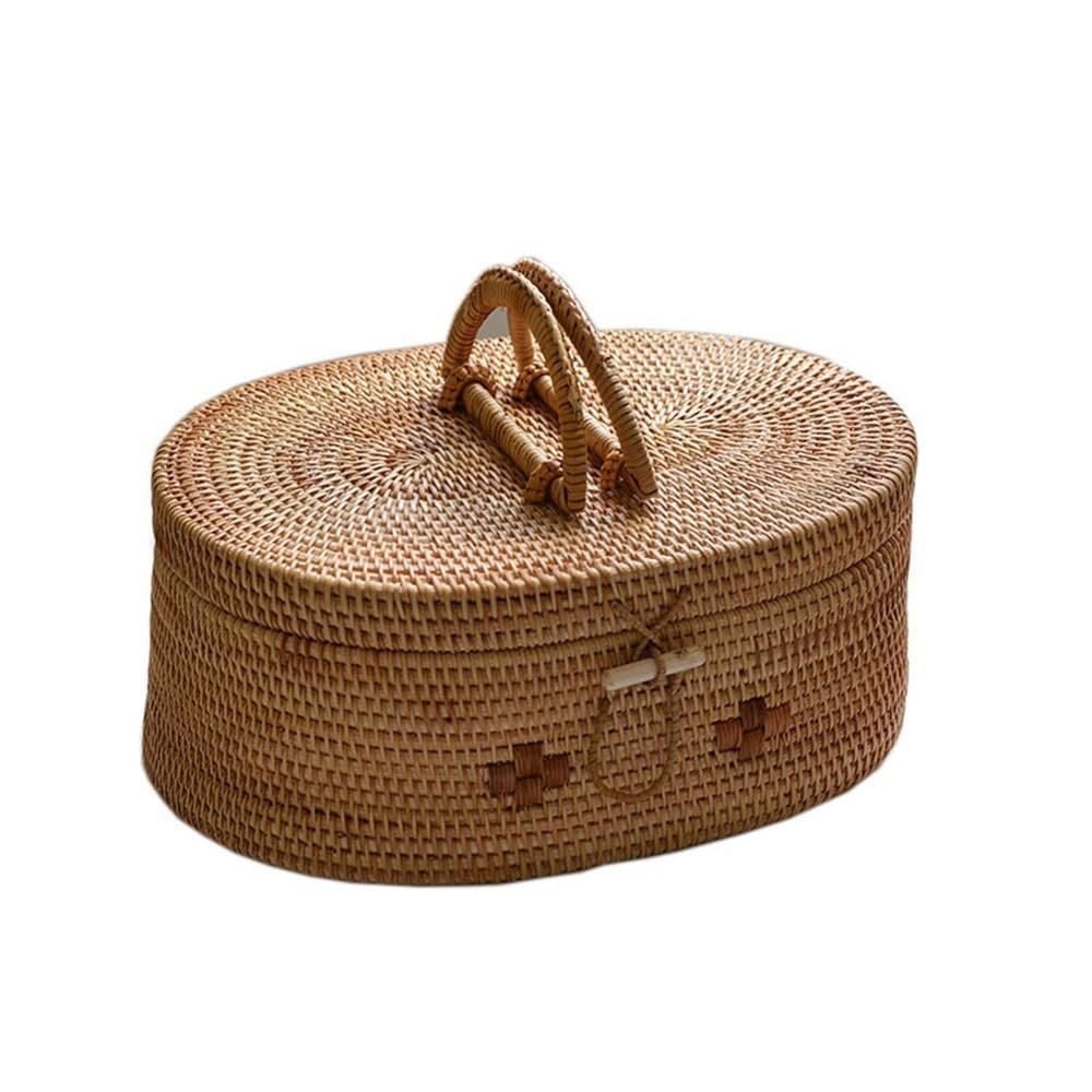 MYLPDZSW HHF Woven Rattan Oval Storage Basket, 1 Pack