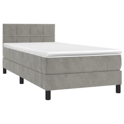 vidaXL Box Spring Bed with Mattress & LED, Light Gray, 90x200 cm, Velvet