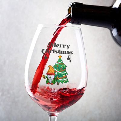Rimego Santa and Christmas Tree Wine Glasses for Women, 2-Piece Set, 11 oz