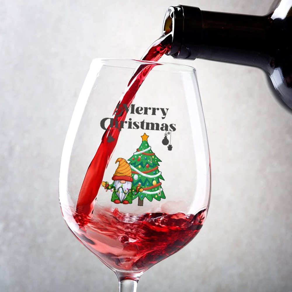 Rimego Santa and Christmas Tree Wine Glasses for Women, 2-Piece Set, 11 oz