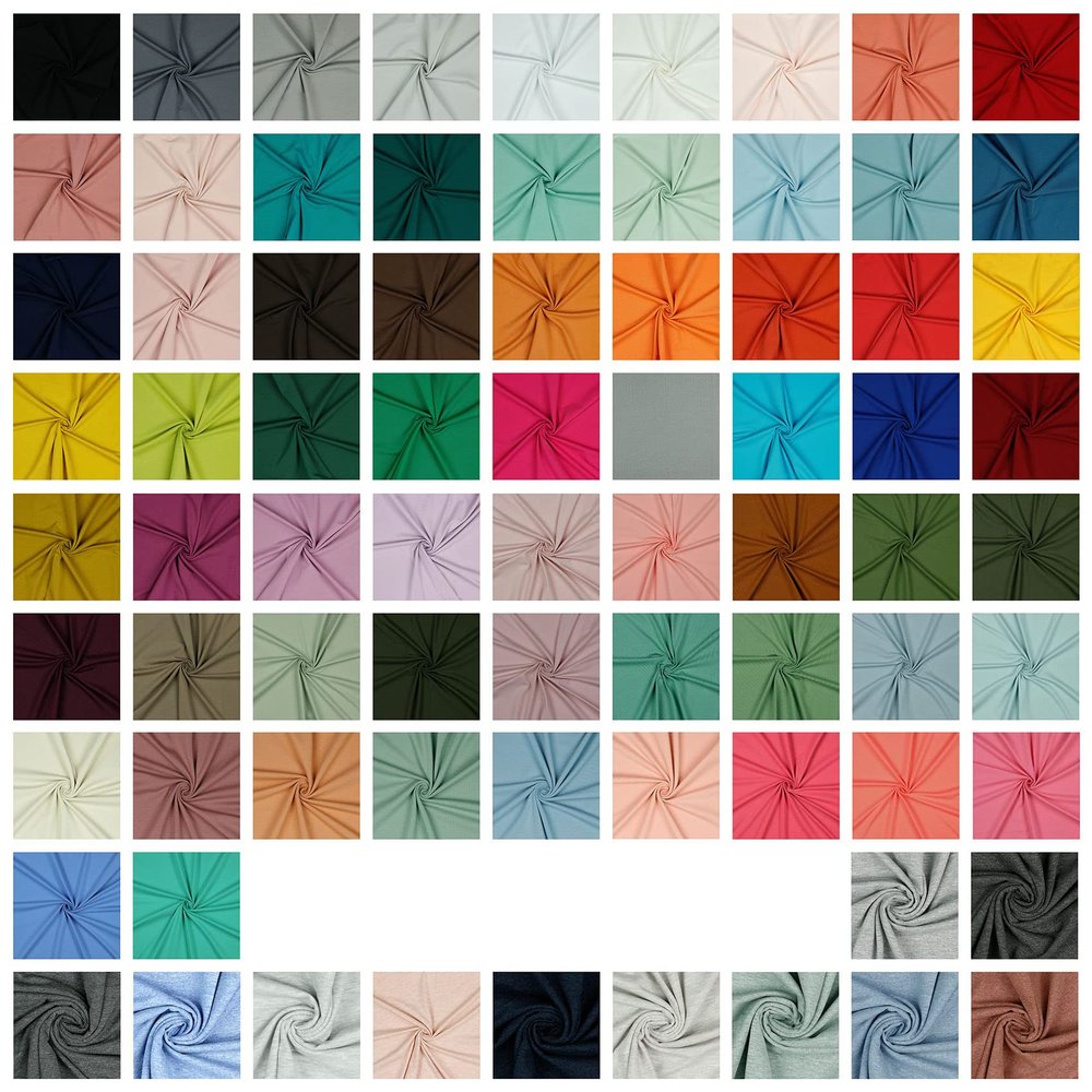 VmG-Store Solid Jersey Fabric by the Meter, 75 Colors, Cotton Jersey Sewing Fabric, 150 cm Wide (001 | Black)