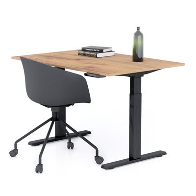 MOBILI FIVER Clara Adjustable Desk 120 x 80 cm, Rustic Oak with Black Legs