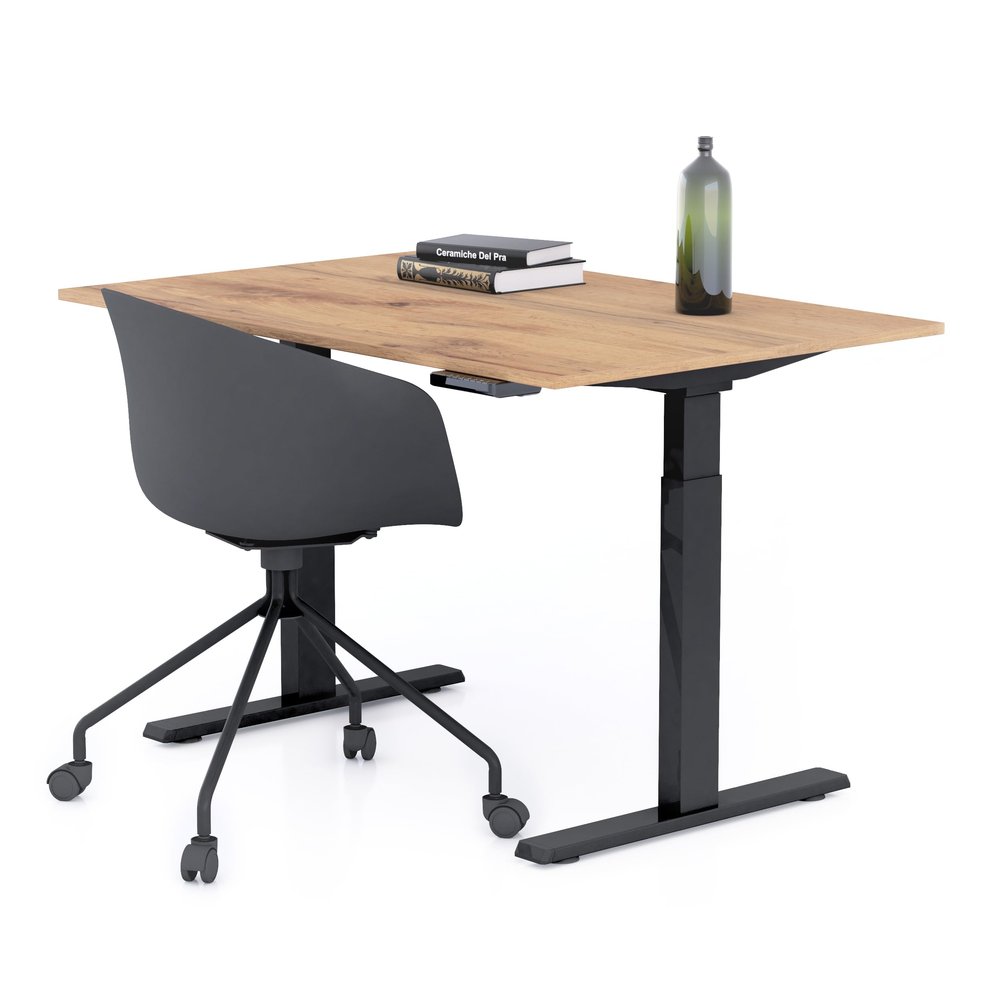 MOBILI FIVER Clara Adjustable Desk 120 x 80 cm, Rustic Oak with Black Legs