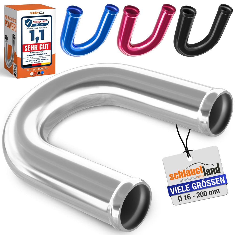 3-Piece 180° Aluminum Elbow, 48 mm OD, Polished & Beaded