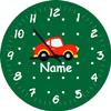 Shirtinstyle Children's Wall Clock with Car Motif and Custom Name, Handmade, 29 cm, Dark Green view 1