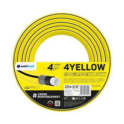 CELLFAST Yellow Garden Hose, 4-Layer, UV- and Algae-Resistant, 5/8 in, 20 m