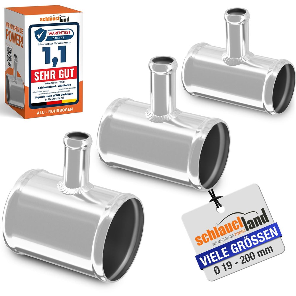4 pcs. Aluminum T-Pipe Connector, 76 mm OD, 19 mm Branch, Polished