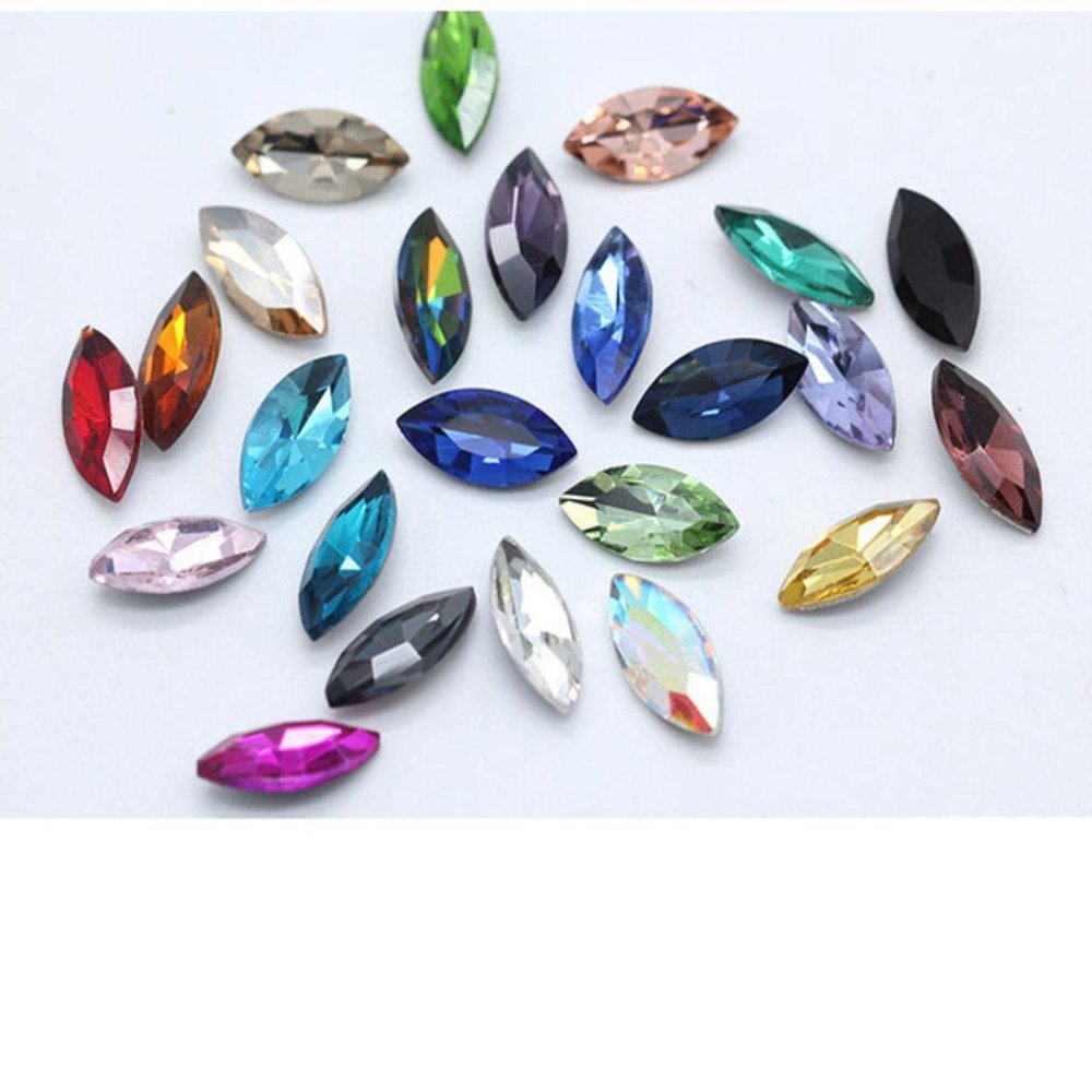 Point-Back Crystal Rhinestone Jewels, Faceted Glass Gemstones for Shoe and Clothing Trim, Jewelry Design, Random Colors, 4 x 8 mm, 30 Pieces